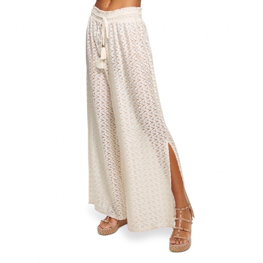 Ramy Brook Glora Crocheted Cover-Up Pants White Gold Metallic Tassel XL NEW